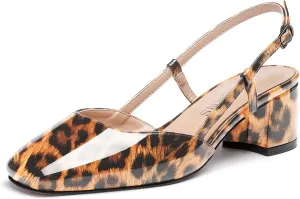 WAYDERNS Women's Ankle Strap Square Toe Block Patent Leather Slingback Chunky Low Heel Pumps Shoes 2 Inch