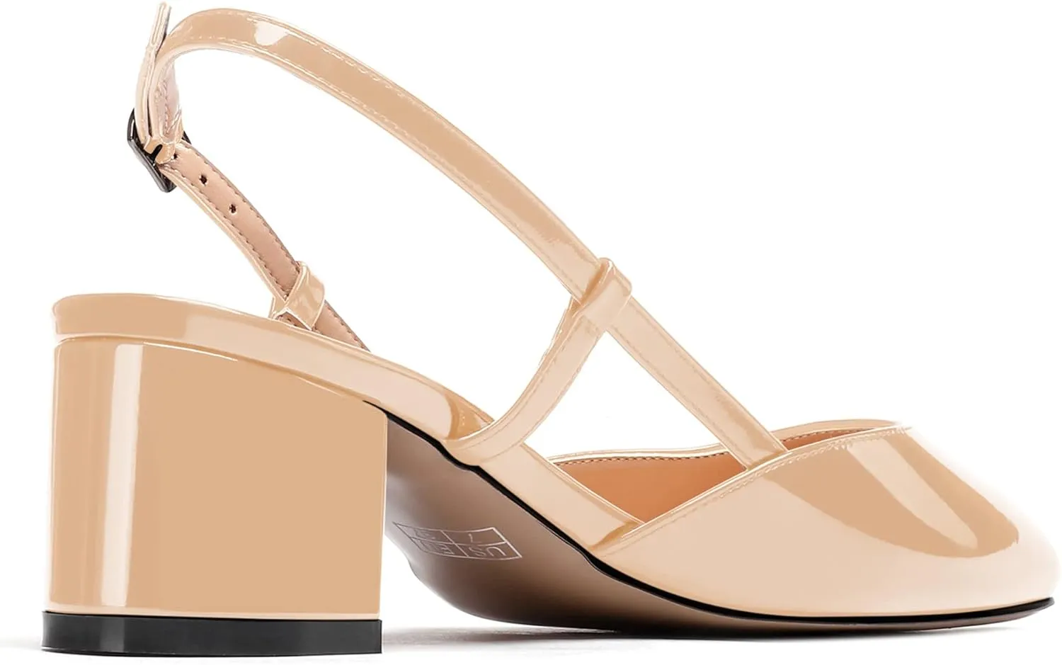 WAYDERNS Women's Ankle Strap Square Toe Block Patent Leather Slingback Chunky Low Heel Pumps Shoes 2 Inch