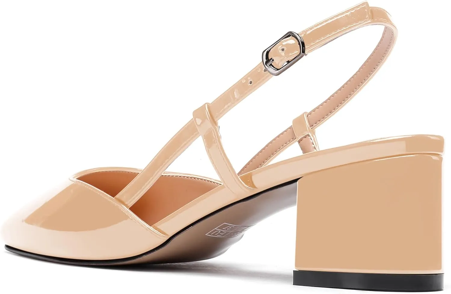 WAYDERNS Women's Ankle Strap Square Toe Block Patent Leather Slingback Chunky Low Heel Pumps Shoes 2 Inch