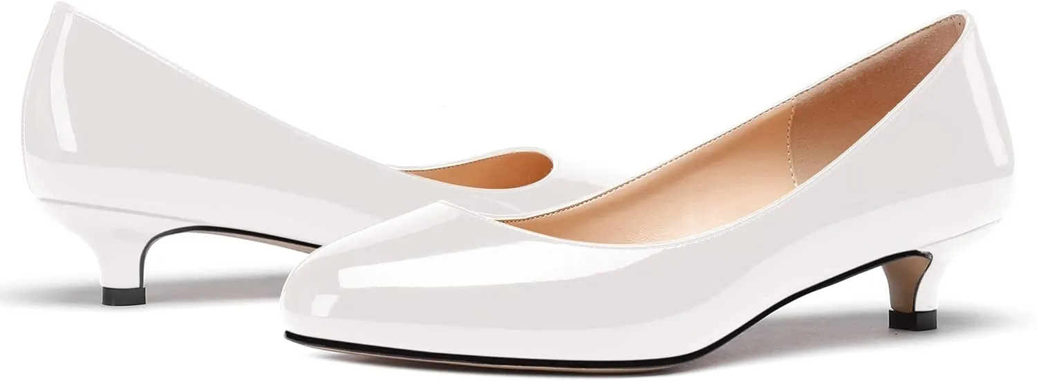 WAYDERNS Women's Patent Round Toe Slip On Low Kitten Heel Pumps Offress Work Dress Shoes 1.5 Inch