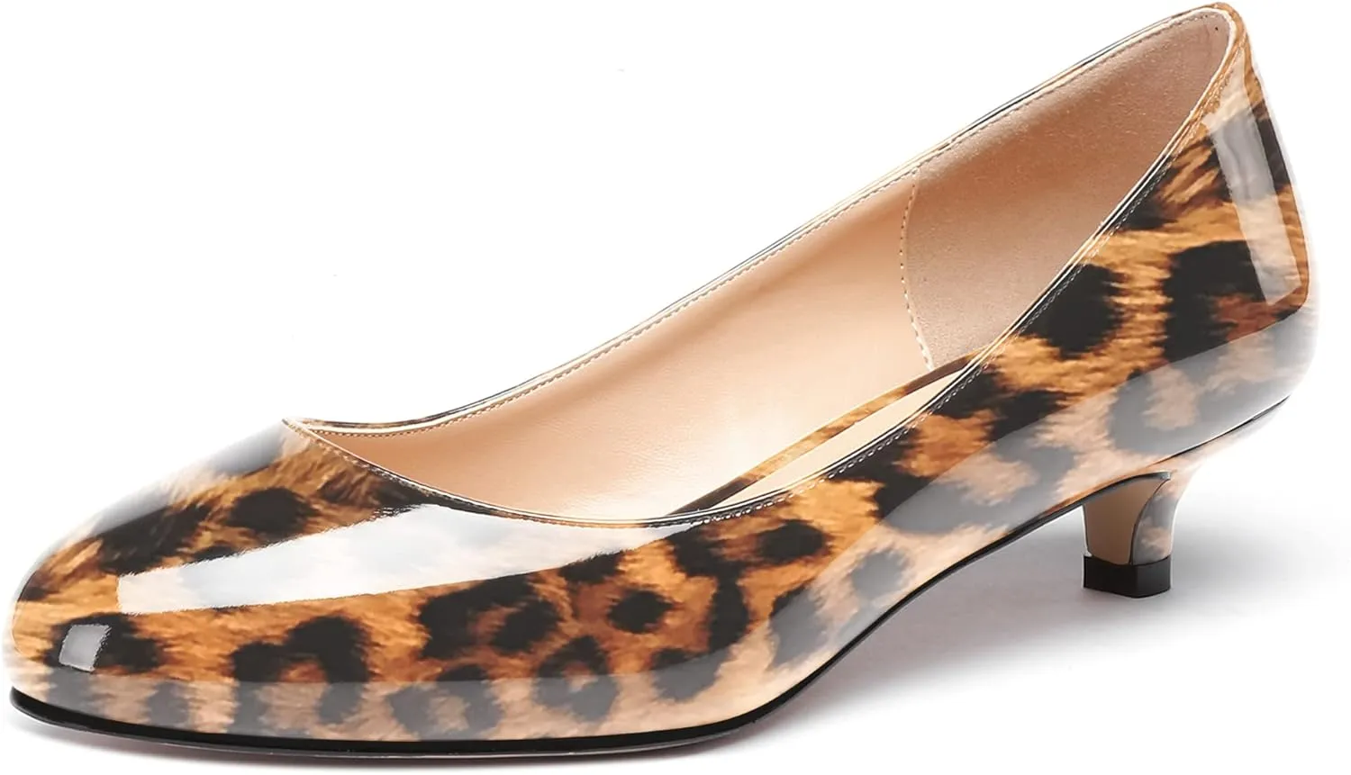 WAYDERNS Women's Patent Round Toe Slip On Low Kitten Heel Pumps Offress Work Dress Shoes 1.5 Inch