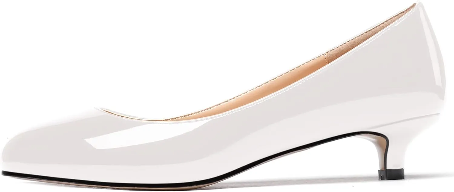 WAYDERNS Women's Patent Round Toe Slip On Low Kitten Heel Pumps Offress Work Dress Shoes 1.5 Inch