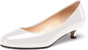 WAYDERNS Women's Patent Round Toe Slip On Low Kitten Heel Pumps Offress Work Dress Shoes 1.5 Inch