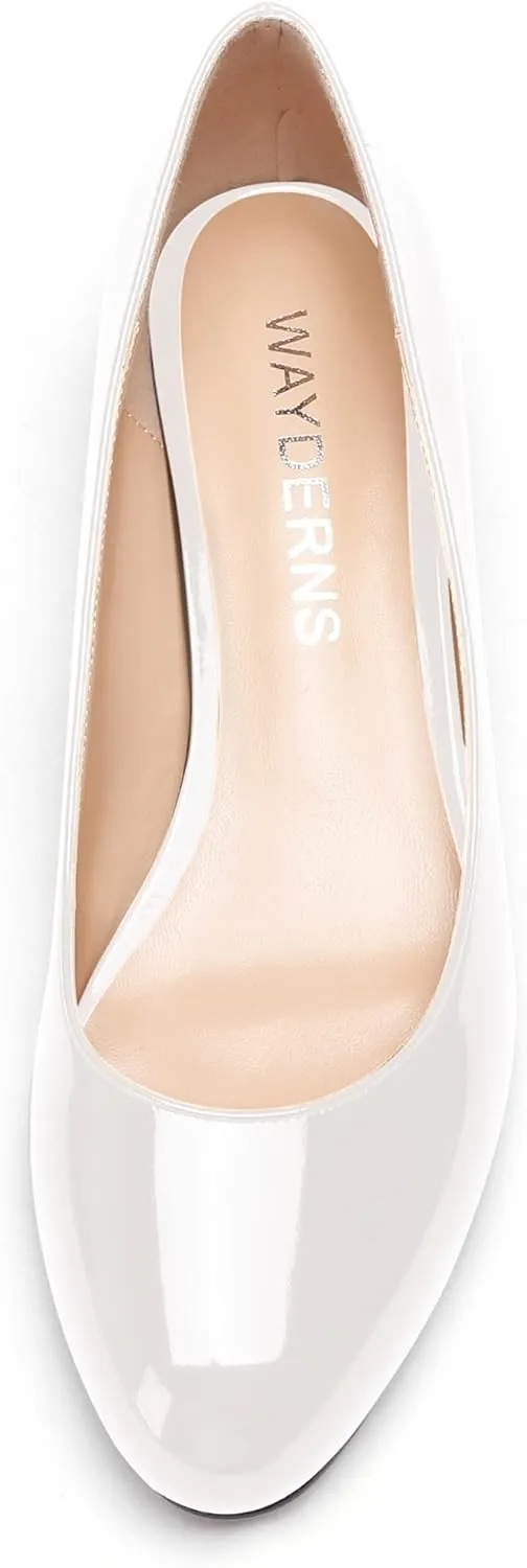 WAYDERNS Women's Patent Round Toe Slip On Low Kitten Heel Pumps Offress Work Dress Shoes 1.5 Inch
