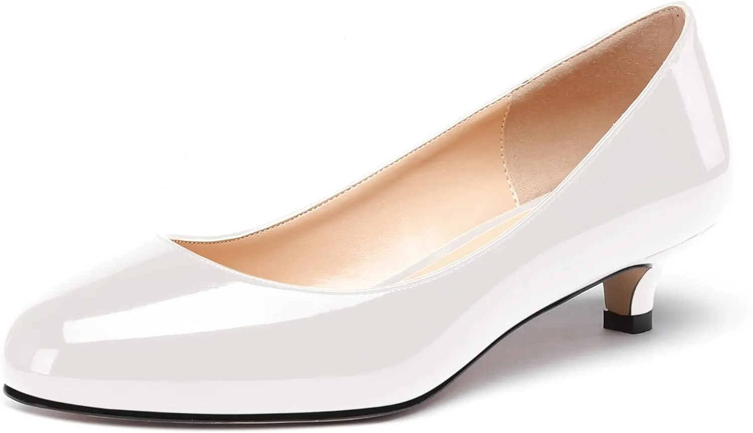 WAYDERNS Women's Patent Round Toe Slip On Low Kitten Heel Pumps Offress Work Dress Shoes 1.5 Inch
