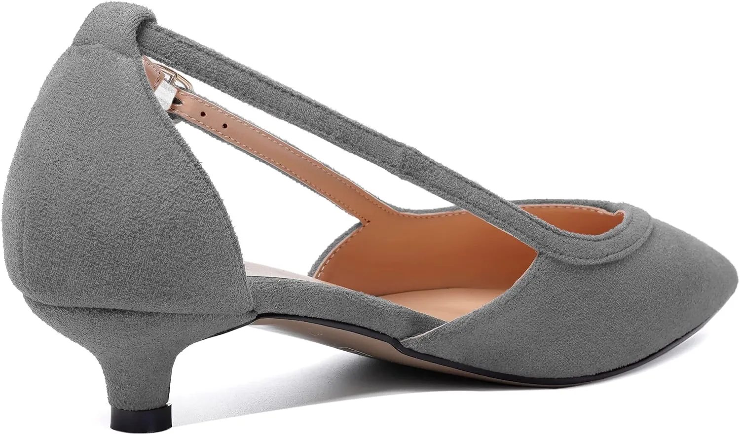 WAYDERNS Womens Pointed Toe Adjustable Strap Dress Wedding Solid Suede Buckle Kitten Low Heel Pumps Shoes 1.5 Inch