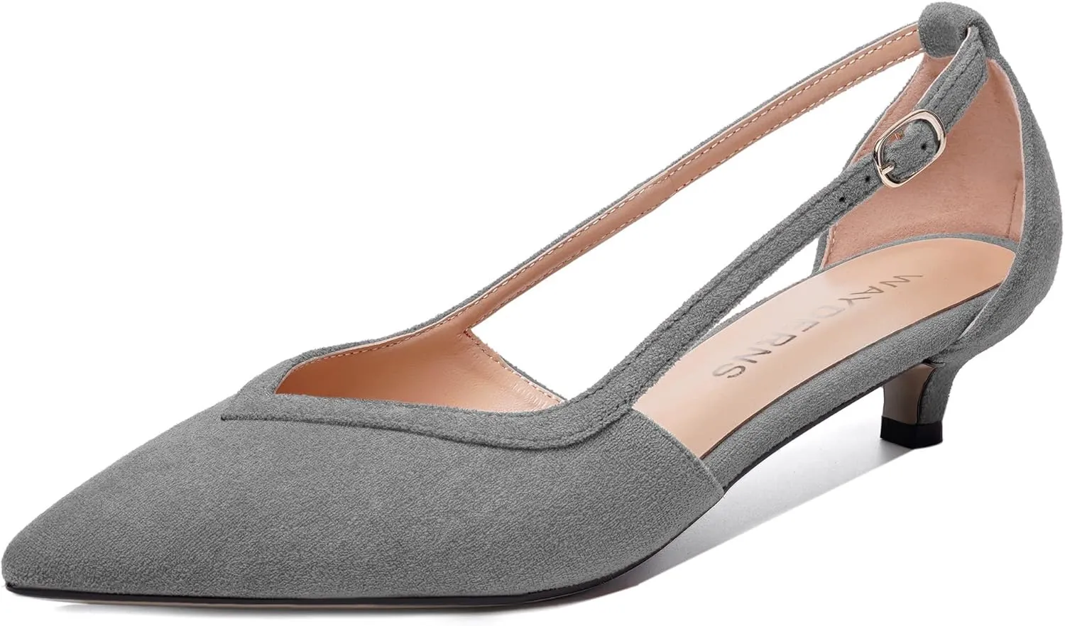 WAYDERNS Womens Pointed Toe Adjustable Strap Dress Wedding Solid Suede Buckle Kitten Low Heel Pumps Shoes 1.5 Inch