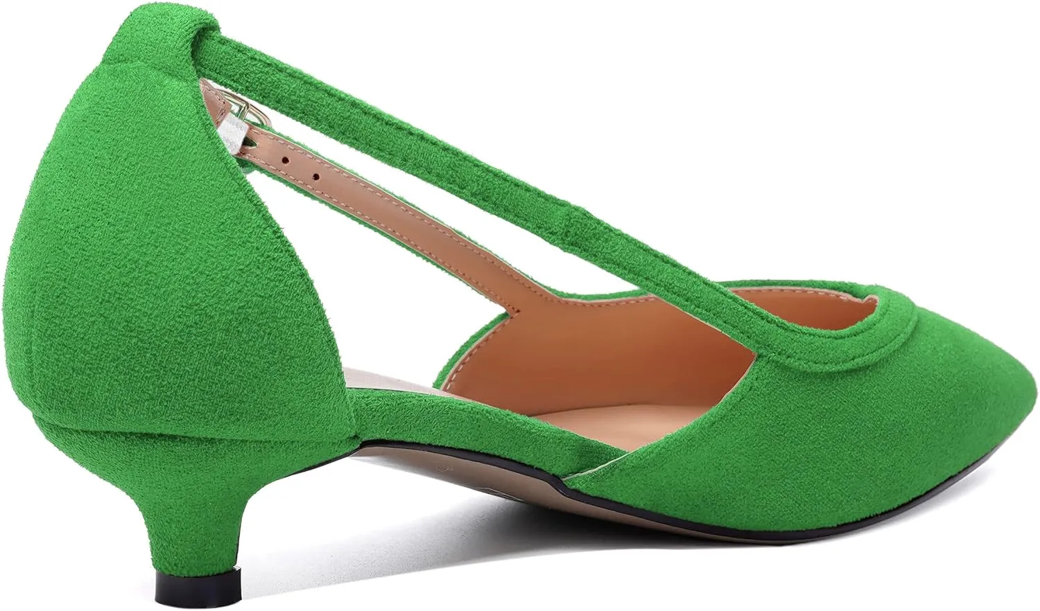 WAYDERNS Womens Pointed Toe Adjustable Strap Dress Wedding Solid Suede Buckle Kitten Low Heel Pumps Shoes 1.5 Inch