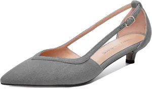 WAYDERNS Womens Pointed Toe Adjustable Strap Dress Wedding Solid Suede Buckle Kitten Low Heel Pumps Shoes 1.5 Inch