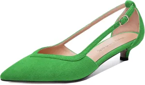 WAYDERNS Womens Pointed Toe Adjustable Strap Dress Wedding Solid Suede Buckle Kitten Low Heel Pumps Shoes 1.5 Inch