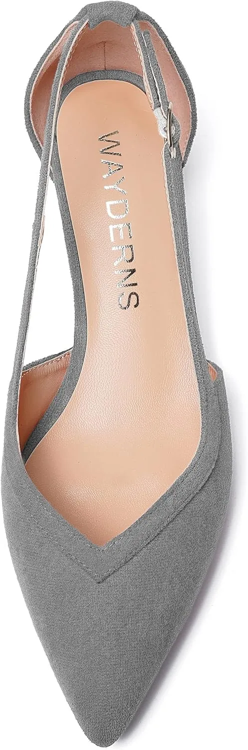 WAYDERNS Womens Pointed Toe Adjustable Strap Dress Wedding Solid Suede Buckle Kitten Low Heel Pumps Shoes 1.5 Inch