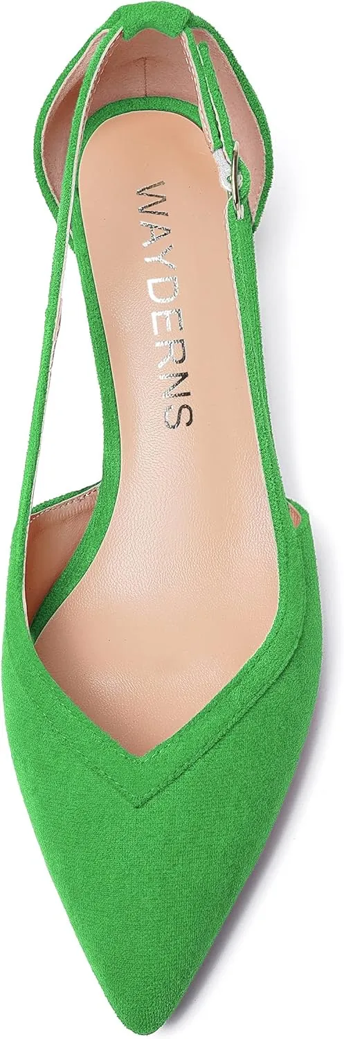 WAYDERNS Womens Pointed Toe Adjustable Strap Dress Wedding Solid Suede Buckle Kitten Low Heel Pumps Shoes 1.5 Inch