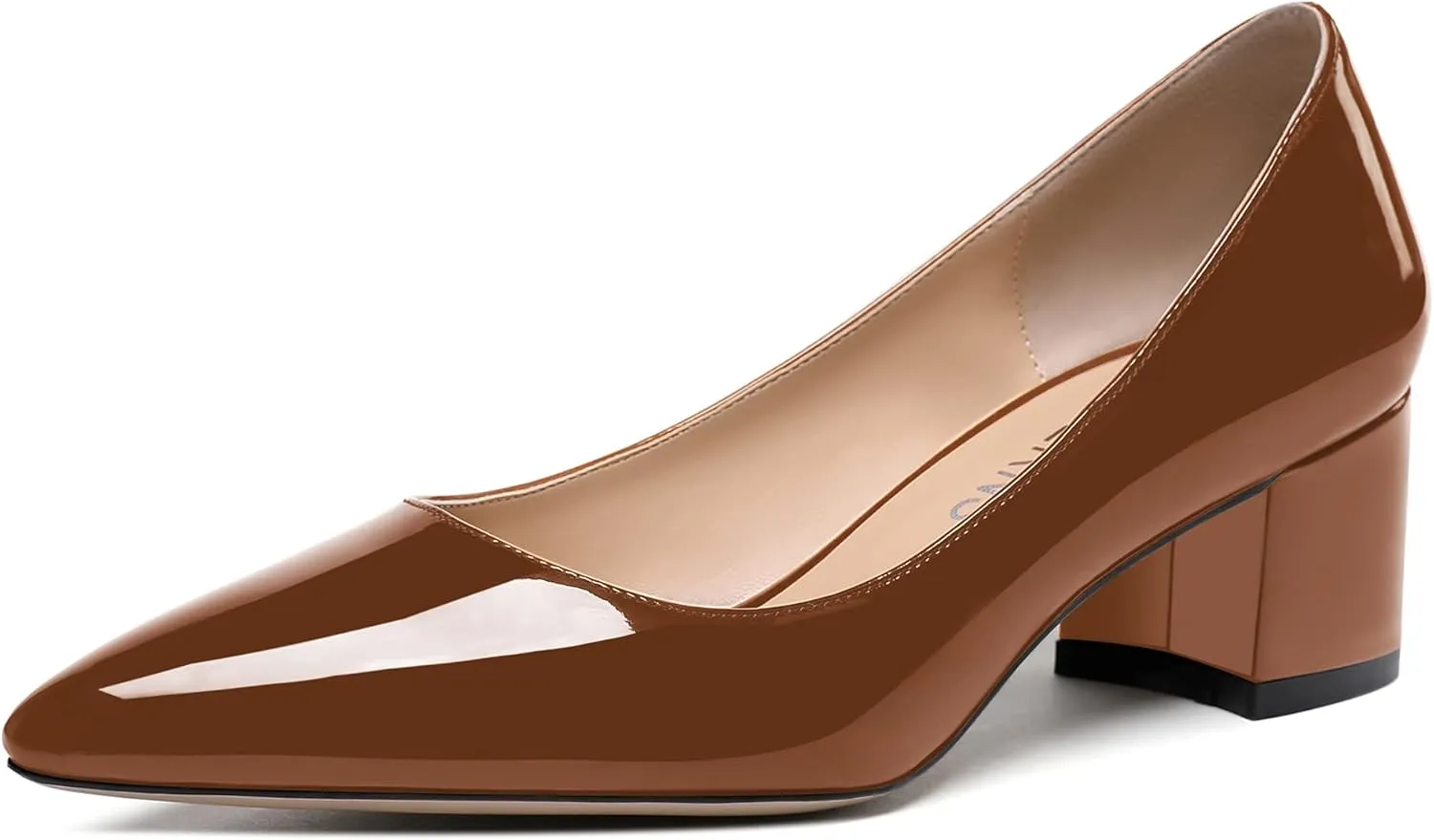 WAYDERNS Women's Pointed Toe Patent Leather Slip On Chunky Low Heel Pumps Office Work Dress Court Shoes 2 Inch