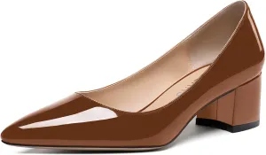 WAYDERNS Women's Pointed Toe Patent Leather Slip On Chunky Low Heel Pumps Office Work Dress Court Shoes 2 Inch