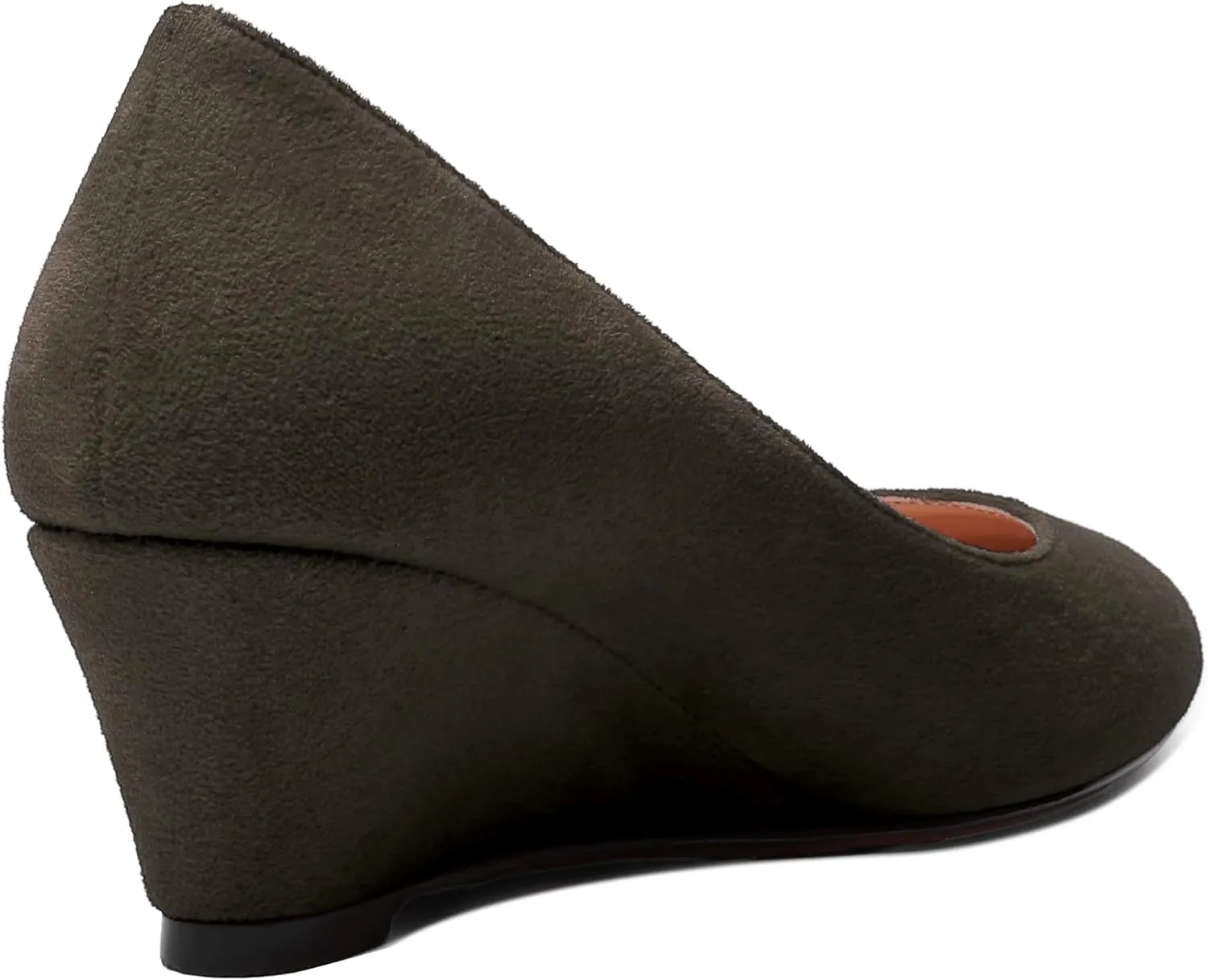 WAYDERNS Womens Solid Round Toe Dating Suede Casual Slip On Wedge Low Heel Pumps Shoes 2 Inch
