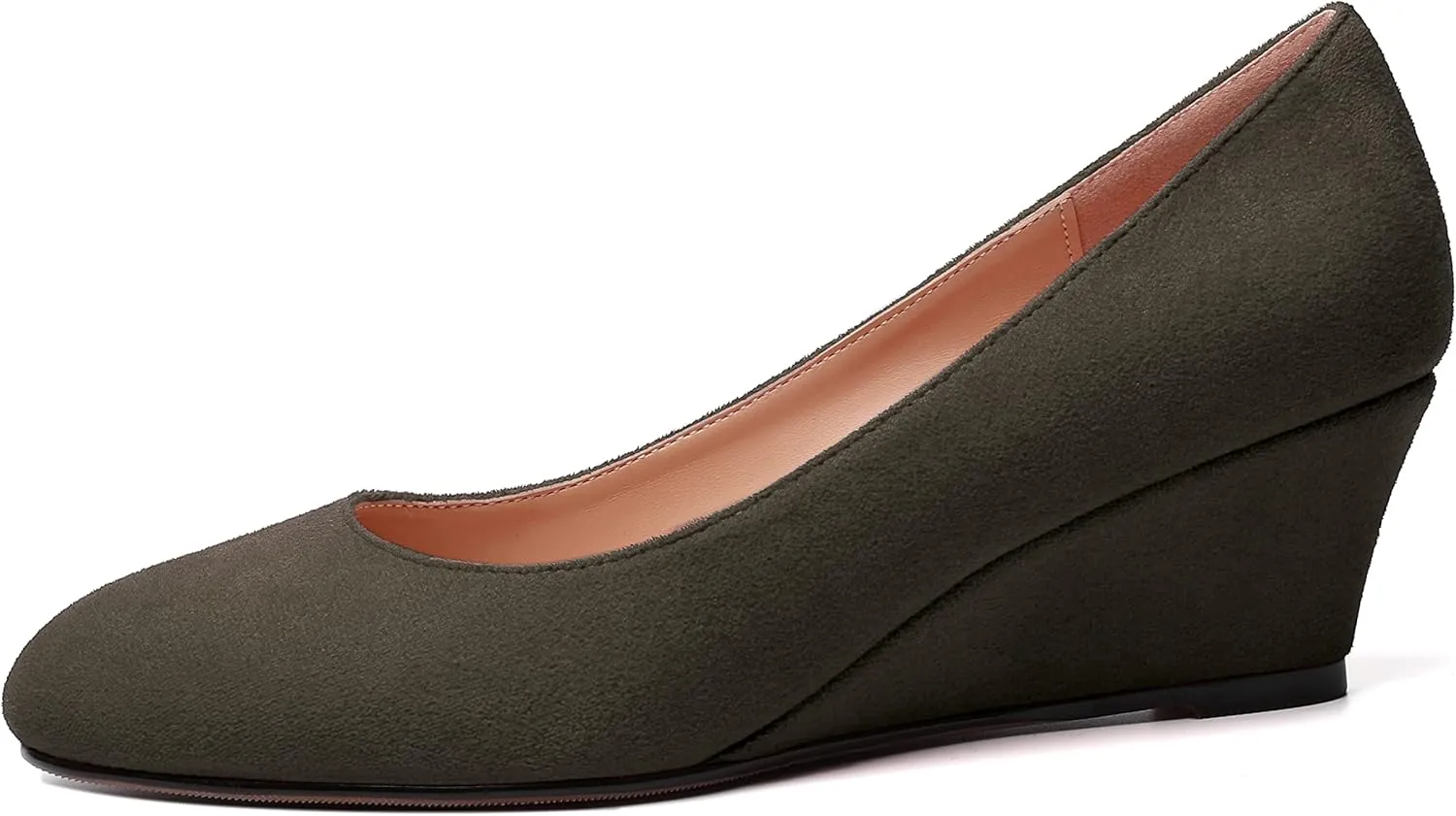WAYDERNS Womens Solid Round Toe Dating Suede Casual Slip On Wedge Low Heel Pumps Shoes 2 Inch