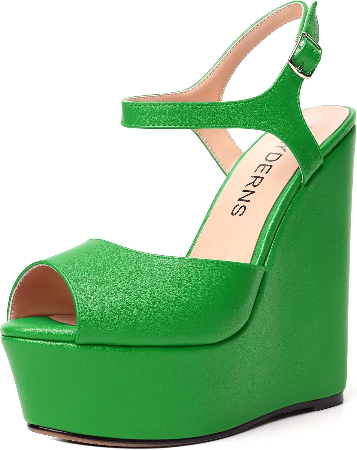 WAYDERNS Womens Solid Slingback Ankle Strap Matte Fashion Buckle Evening Peep Toe Platform Wedge High Heel Pumps Shoes 6 Inch