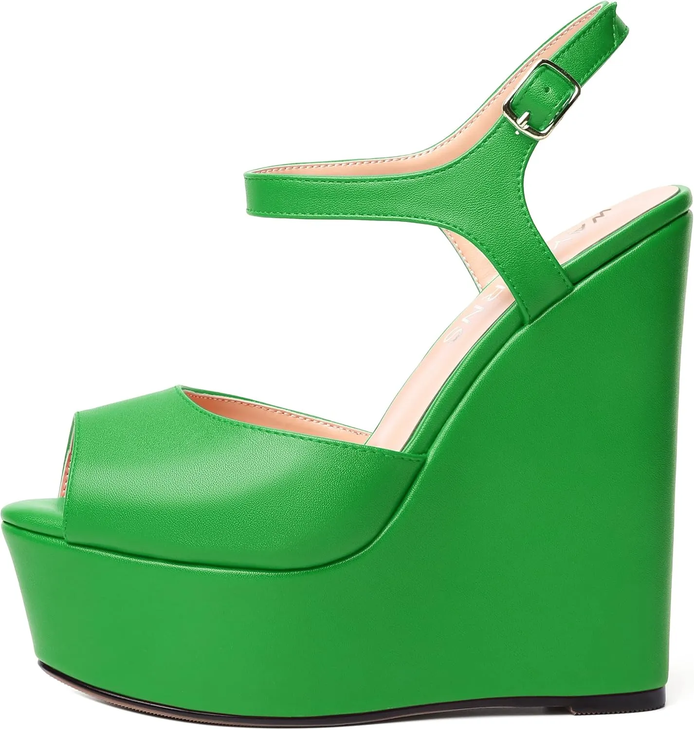 WAYDERNS Womens Solid Slingback Ankle Strap Matte Fashion Buckle Evening Peep Toe Platform Wedge High Heel Pumps Shoes 6 Inch