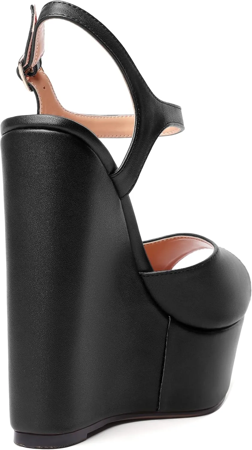 WAYDERNS Womens Solid Slingback Ankle Strap Matte Fashion Buckle Evening Peep Toe Platform Wedge High Heel Pumps Shoes 6 Inch