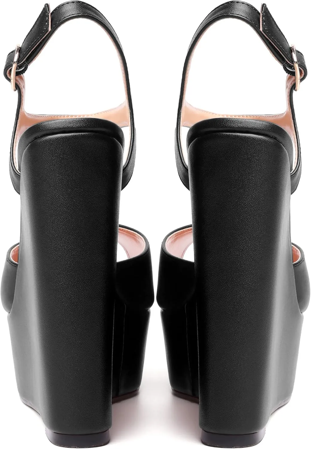 WAYDERNS Womens Solid Slingback Ankle Strap Matte Fashion Buckle Evening Peep Toe Platform Wedge High Heel Pumps Shoes 6 Inch