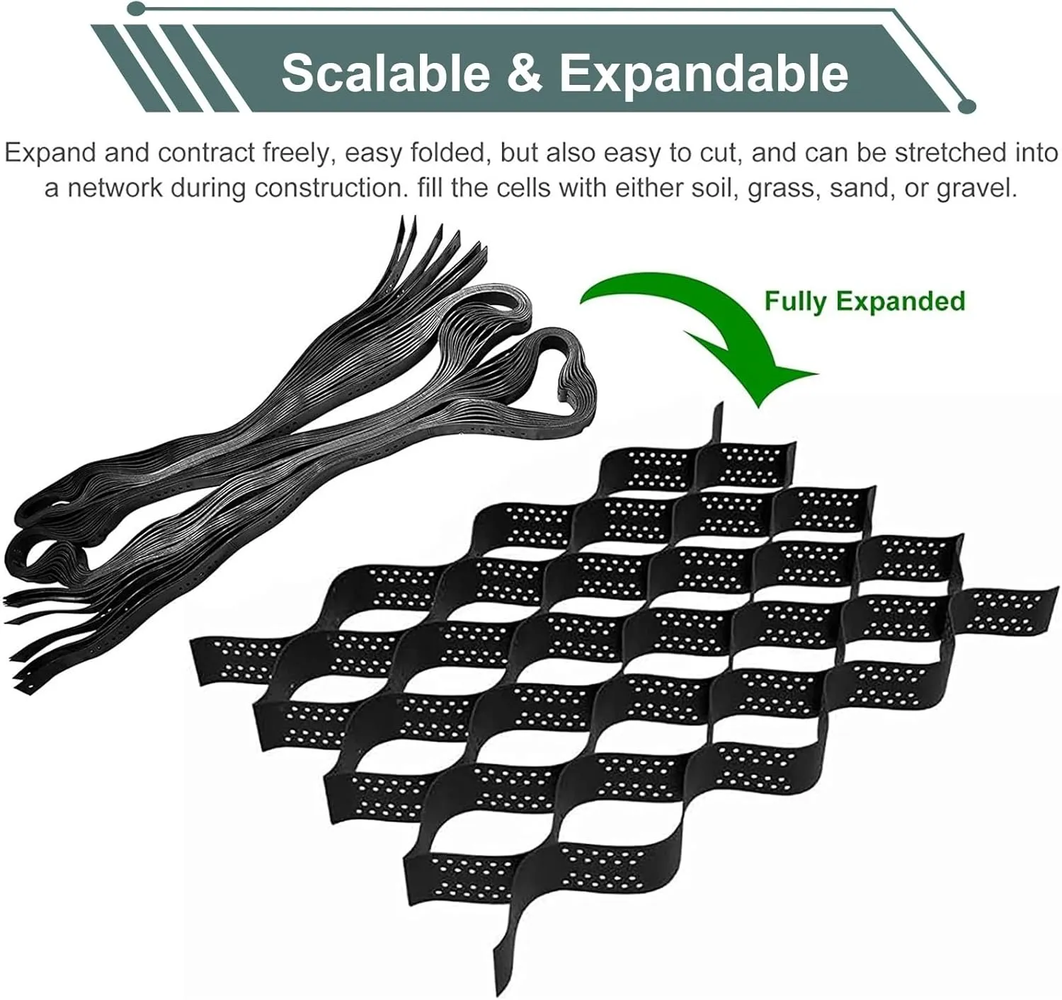 WDJBPSH Black Ground Grid for Garden/Driveway/Parking, Heavy - Duty Subgrade Reinforcemen/Slope Protection Geogrid, Honeycomb Expandable Support Mesh(1x2m)