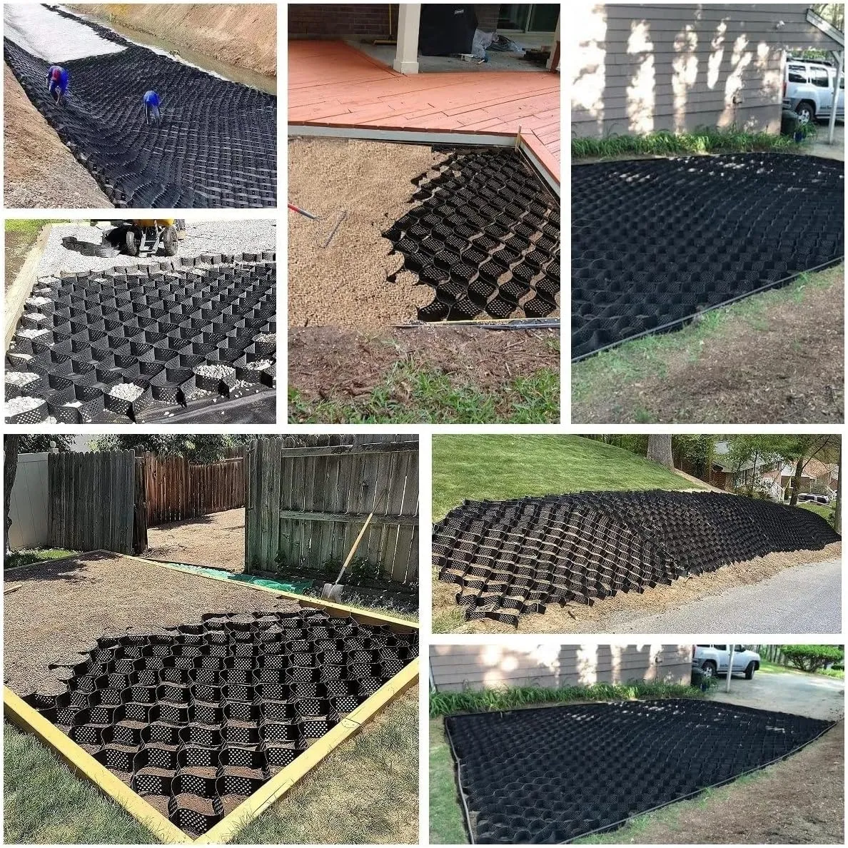 WDJBPSH Black Ground Grid for Garden/Driveway/Parking, Heavy - Duty Subgrade Reinforcemen/Slope Protection Geogrid, Honeycomb Expandable Support Mesh(1x2m)