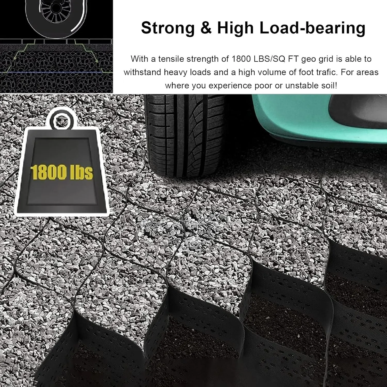 WDJBPSH Black Ground Grid for Garden/Driveway/Parking, Heavy - Duty Subgrade Reinforcemen/Slope Protection Geogrid, Honeycomb Expandable Support Mesh(1x2m)