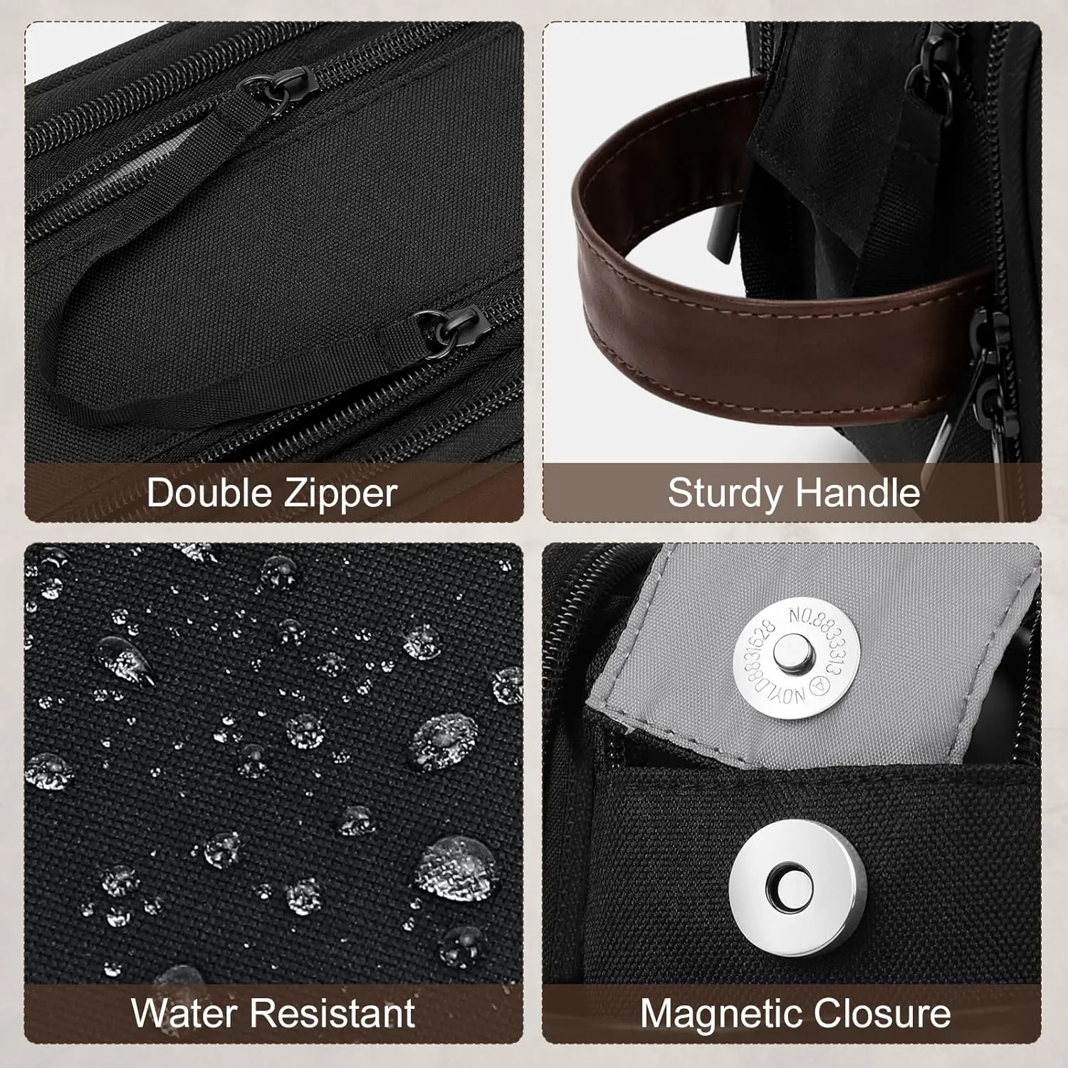 Wedama Toiletry Bag for Men, Medium Hanging Travel Toiletry Bag, Extra Electronic Organizer Bag Waterproof Travel Bag for Toiletries with PU Handle for Travel Business Trips Swim Camping, Black&Brown