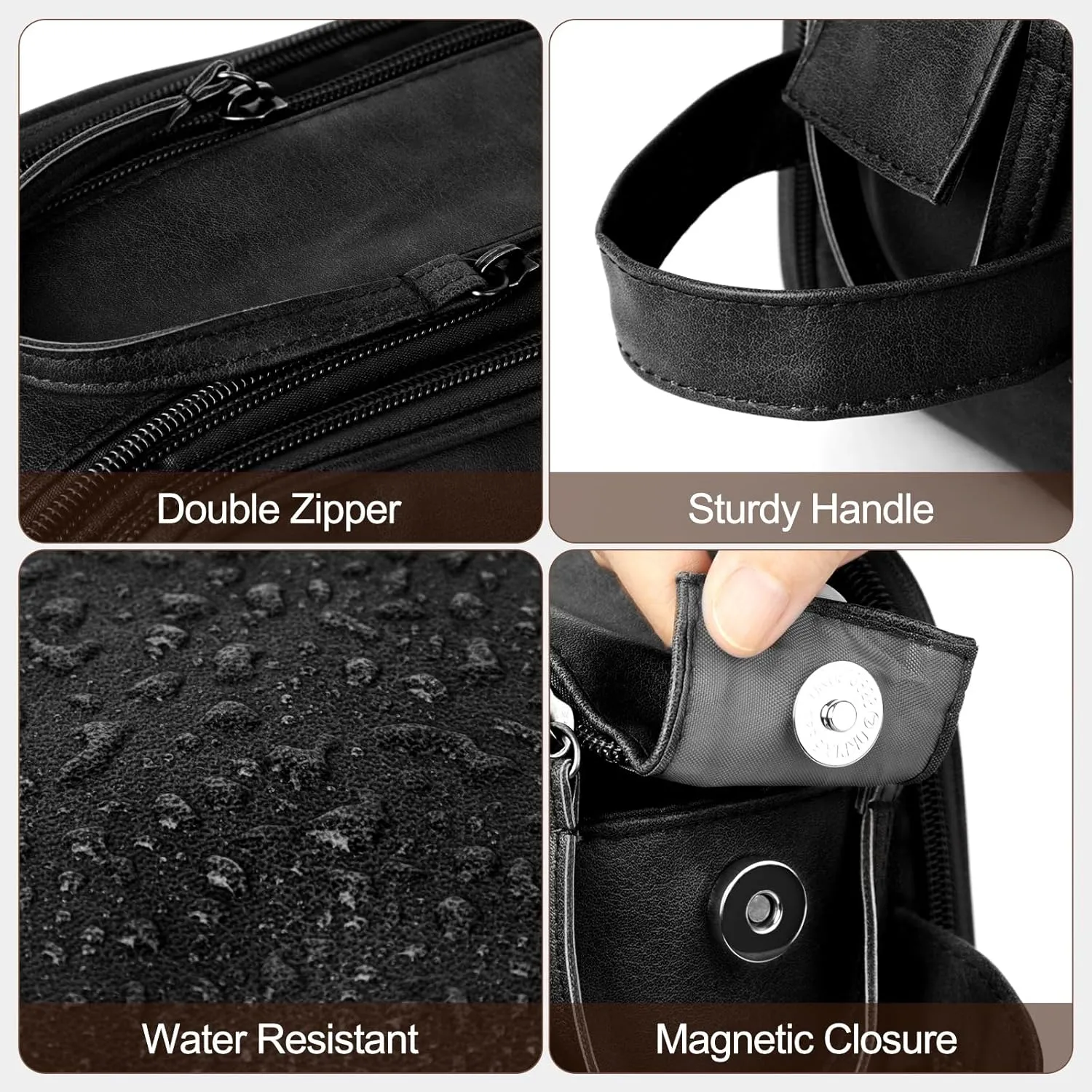 Wedama Toiletry Bag for Men, PU Leather Travel Toiletry Bag with Electronic Organizer Bag Hanging Travel Shaving Bag for Toiletries, Waterproof Dopp Kit for Business Trips Swim Camping, Black