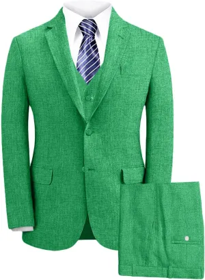 Wemaliyzd Men's Linen Suit Summer 3 Piece Wedding Suit Peak Lapel Blazer Vest Pants