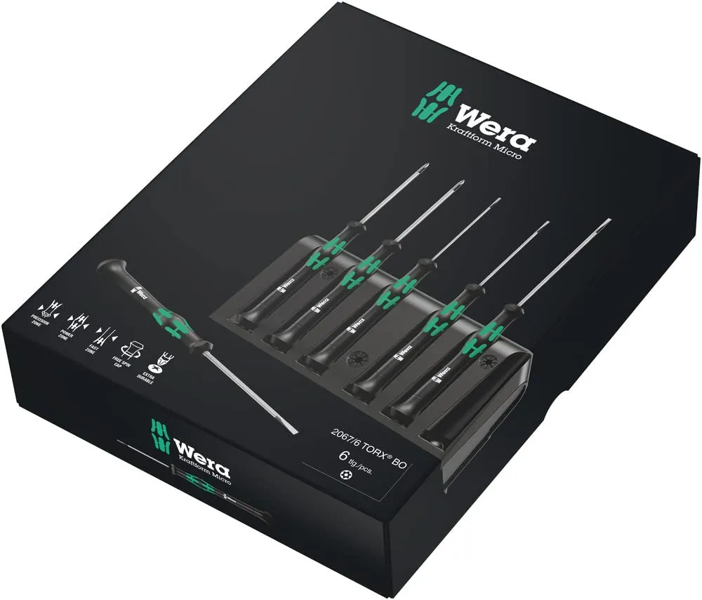 Wera - 4013288032294 2067/6 Kraftform Micro Torx BO Tamper-Resistant Electronics Screwdriver Set and Rack, 6-Piece
