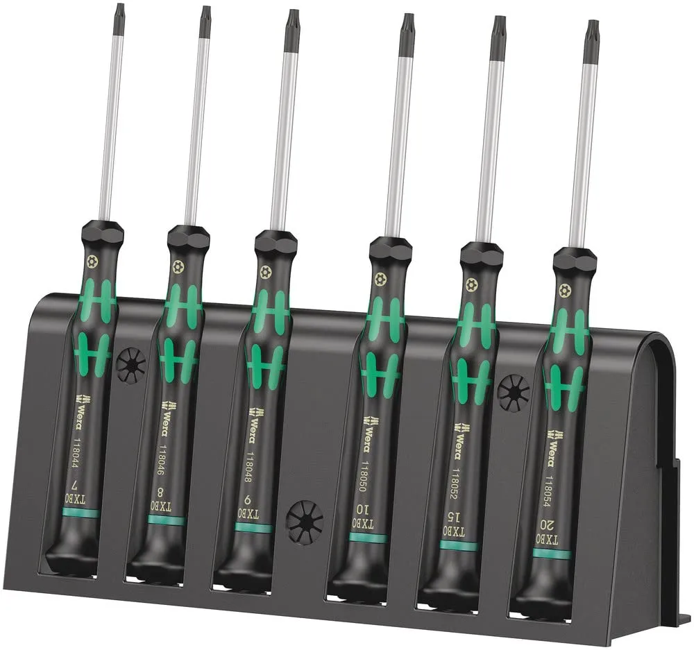 Wera - 4013288032294 2067/6 Kraftform Micro Torx BO Tamper-Resistant Electronics Screwdriver Set and Rack, 6-Piece