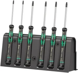 Wera - 4013288032294 2067/6 Kraftform Micro Torx BO Tamper-Resistant Electronics Screwdriver Set and Rack, 6-Piece