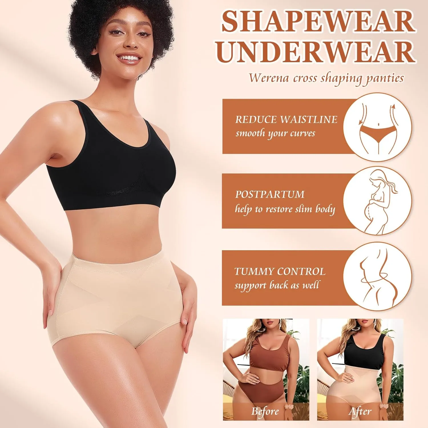 Werena Tummy Control Shapewear for Women Shaping Panties Underwear High Waisted Cincher Body Shaper Slimming Panty Girdle