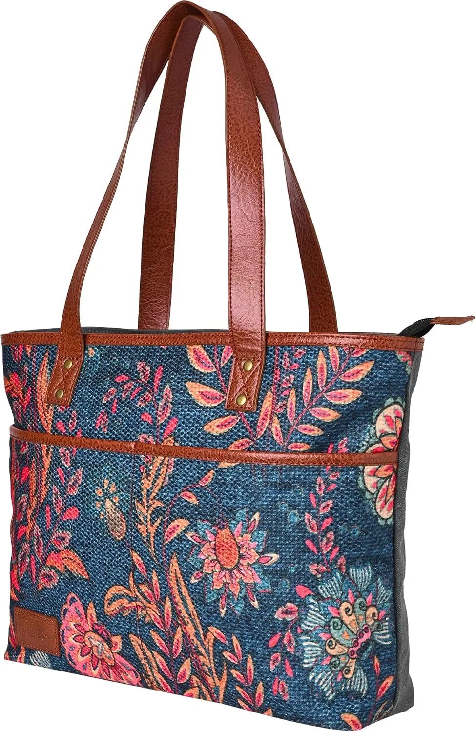Western Style Upcycled Recycled Vintage Shoulder Bag with Laptop Compartment and Vegan Leather