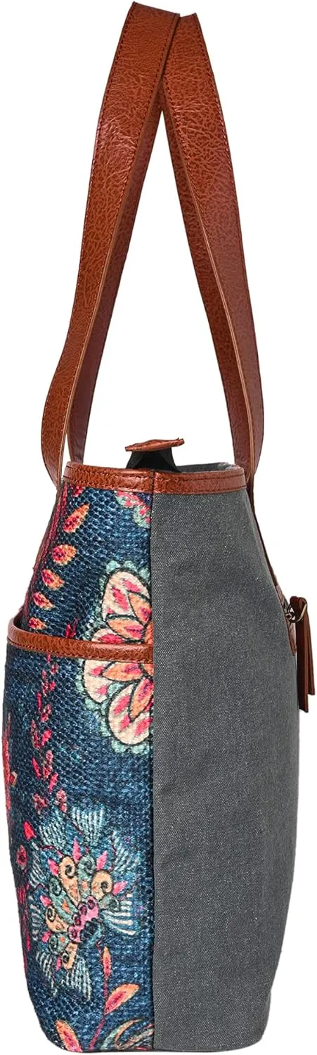 Western Style Upcycled Recycled Vintage Shoulder Bag with Laptop Compartment and Vegan Leather