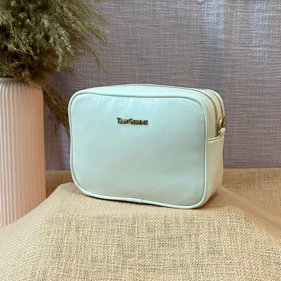 White Dual Compartment Sling Bag with Pink & Mint Diamond Belt   Big Wallet