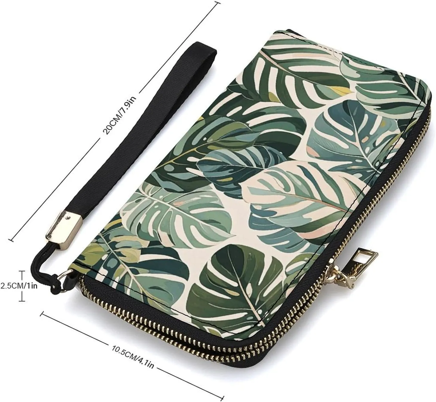 White Ed Tropical Botanical Leaves Wristlet Long Wallet Womens Purse Zip Clutch Large Capacity Leather Purse Credit Coin Purse