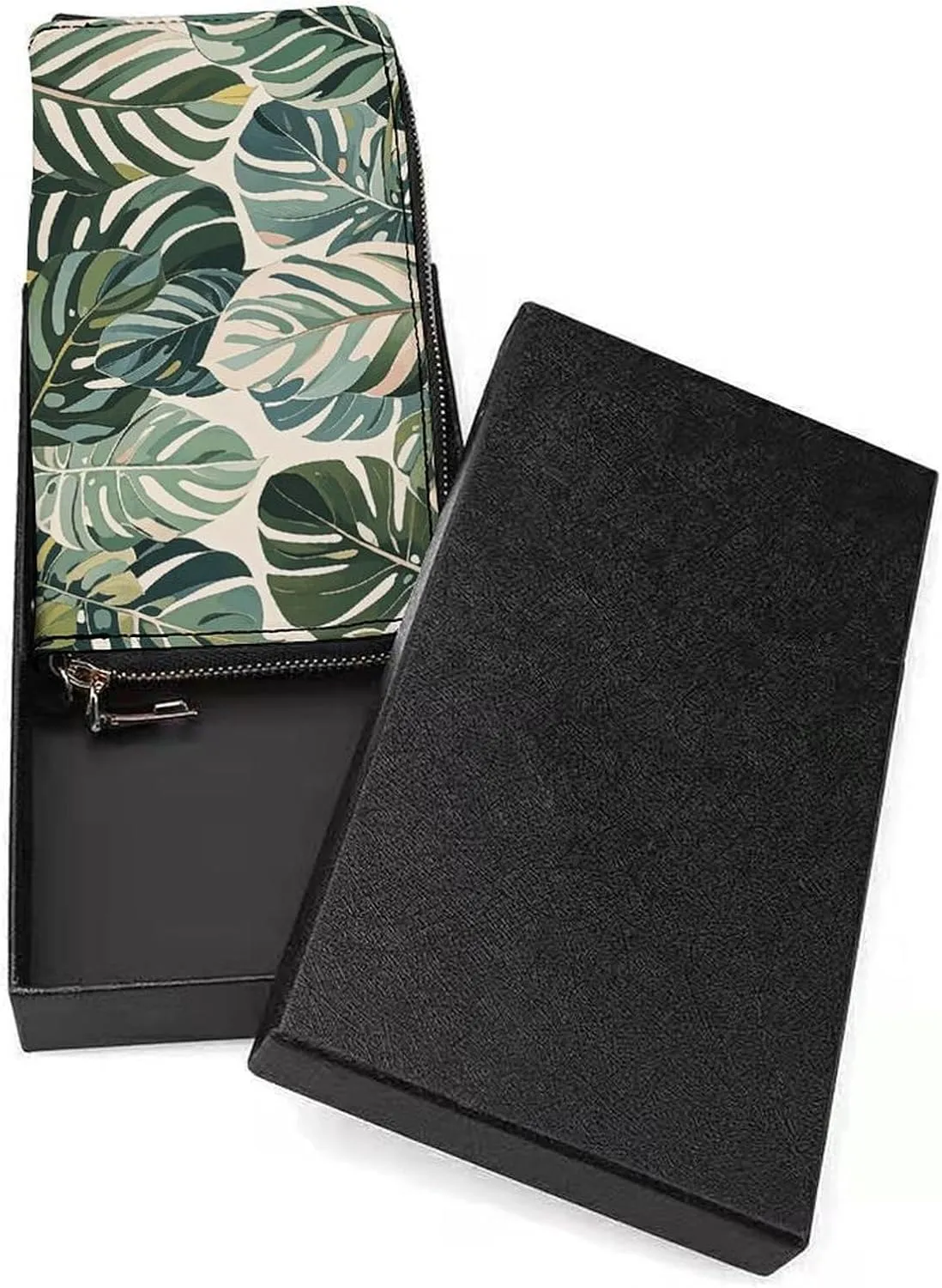 White Ed Tropical Botanical Leaves Wristlet Long Wallet Womens Purse Zip Clutch Large Capacity Leather Purse Credit Coin Purse