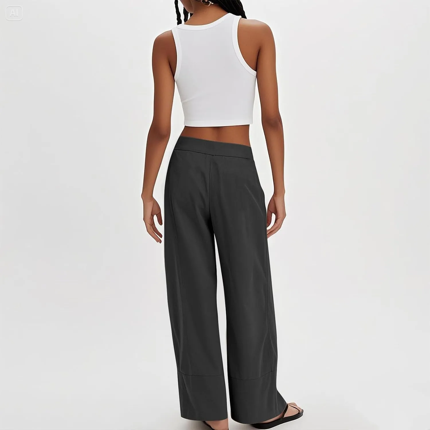 Wide Leg Linen Pants for Women Baggy Elastic High Waist Palazzo Pants Casual Summer Flowy Beach Trousers with Pockets