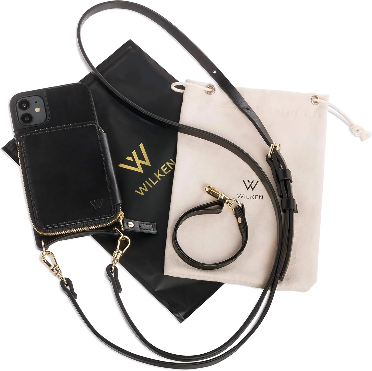Wilken Crossbody Wallet and Purse Phone Case Compatible with iPhone 11 Pro Max | Includes a Wristlet and Shoulder Strap | Holds Cash and Credit Cards in Leather Zipper Pouch (11 Pro Max, Black)