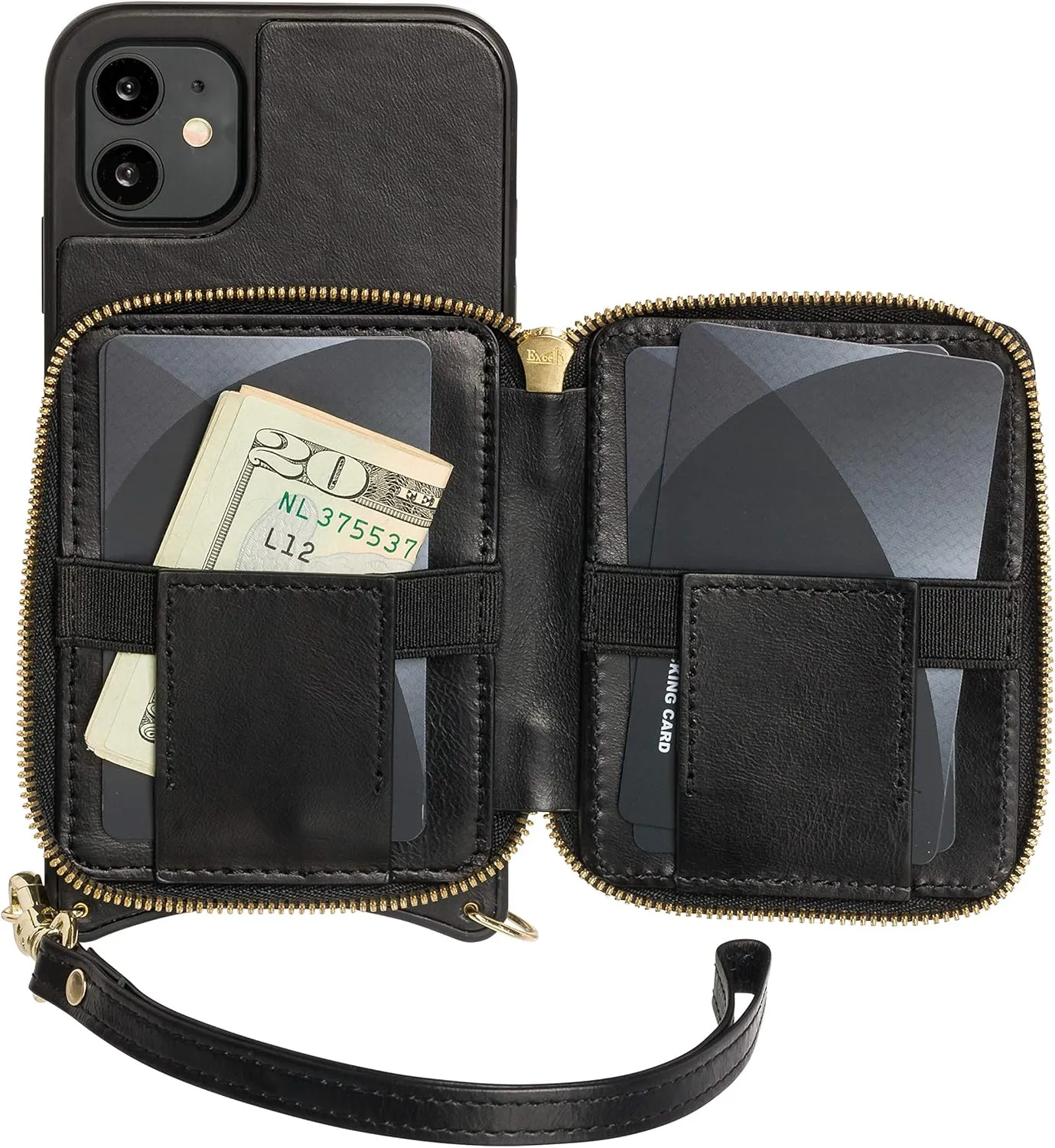 Wilken Crossbody Wallet and Purse Phone Case Compatible with iPhone 11 Pro Max | Includes a Wristlet and Shoulder Strap | Holds Cash and Credit Cards in Leather Zipper Pouch (11 Pro Max, Black)