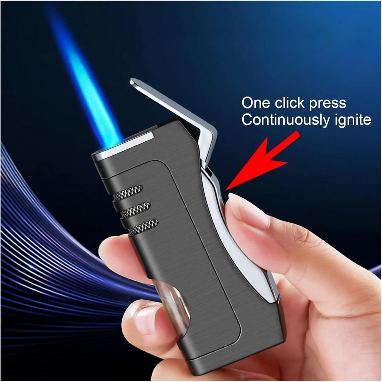 Windproof Butane Gas Lighter, Metal Jet Flame Lighter, Jet Torch Lighter, Adjustable Jet Flame refillable Butane Lighter for Indoor and Outdoor use, Candles, Camping (Butane not Included)(Black)