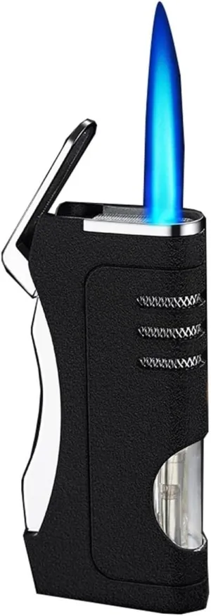 Windproof Butane Gas Lighter, Metal Jet Flame Lighter, Jet Torch Lighter, Adjustable Jet Flame refillable Butane Lighter for Indoor and Outdoor use, Candles, Camping (Butane not Included)(Black)