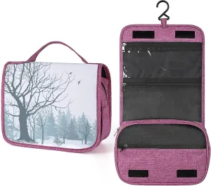 Winter Theme,Waterproof Travel Toiletry Hanging Bag,Tree Without Leaves in The Snowy,Makeup bag,Travel Organizers,Cosmetic Travel-Sized Container,Large Capacity for Women,Blue, Blue_13