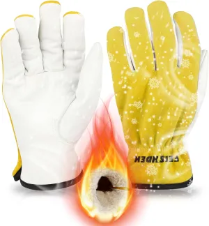 Winter Work Gloves for Men, Warm Insulated Leather Work Gloves, Cowhide Leather Gloves Working in Cold Weather