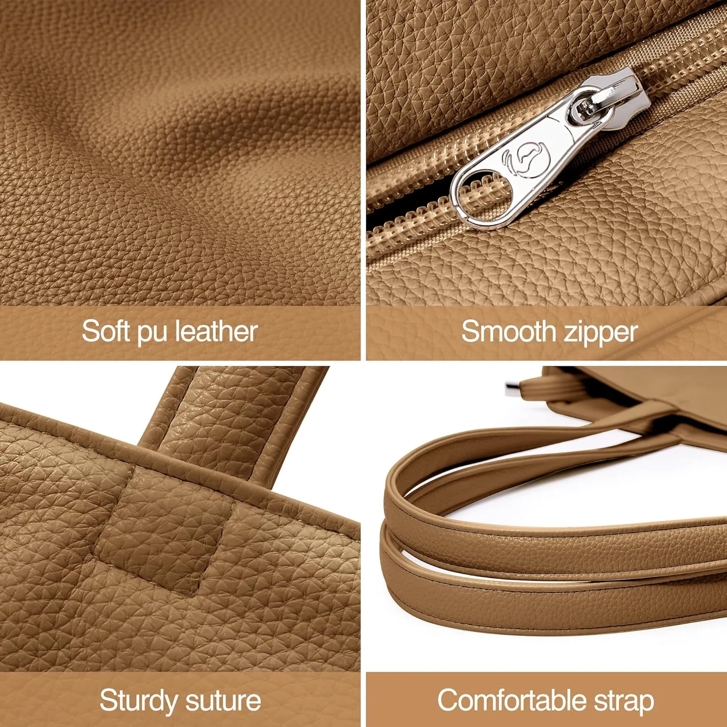 WLLWOO WLLWOO Soft PU Leather Tote Bag for Women Large Casual Hobo Handbags with Zipper Shoulder Work Bag Travel Purse