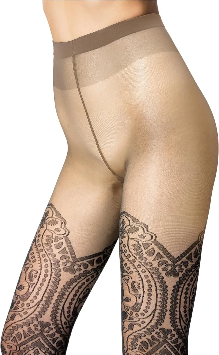 Wolford Ornament Tights For Women 20 Den Pantyhose Hosiery Sheer-Opaque Stylish Pattern Matte Finish Soft Knitted Waistband