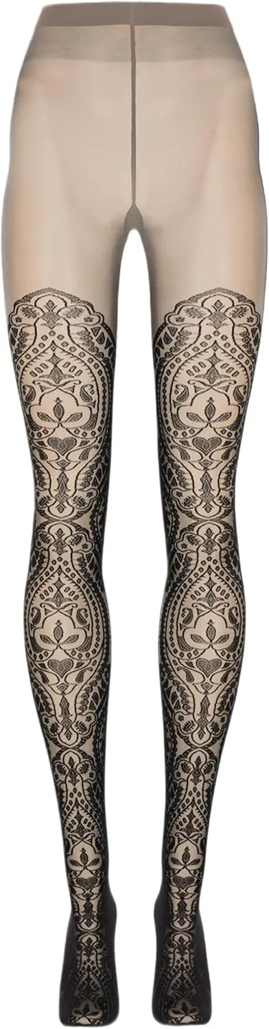 Wolford Ornament Tights For Women 20 Den Pantyhose Hosiery Sheer-Opaque Stylish Pattern Matte Finish Soft Knitted Waistband