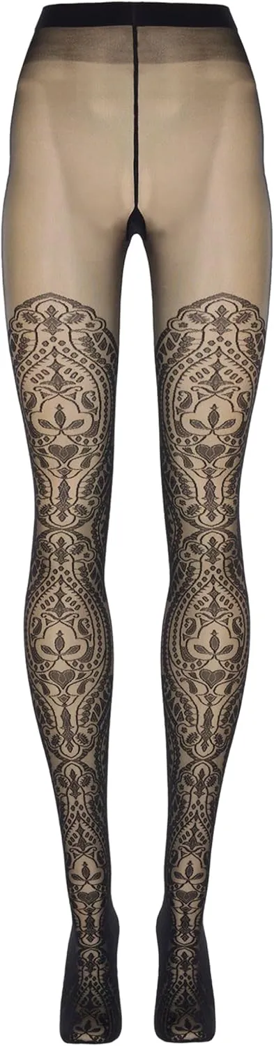 Wolford Ornament Tights For Women 20 Den Pantyhose Hosiery Sheer-Opaque Stylish Pattern Matte Finish Soft Knitted Waistband